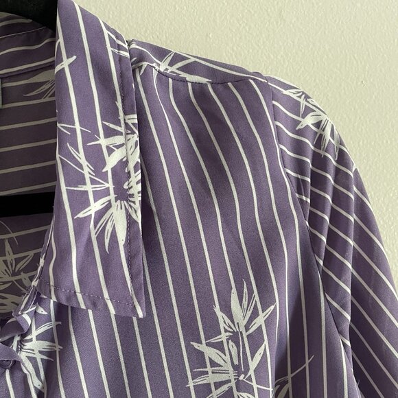 Catherines Women Plus SZ 0X 14/16W Purple White Striped Floral L/S Tunic Blouse - Picture 8 of 12